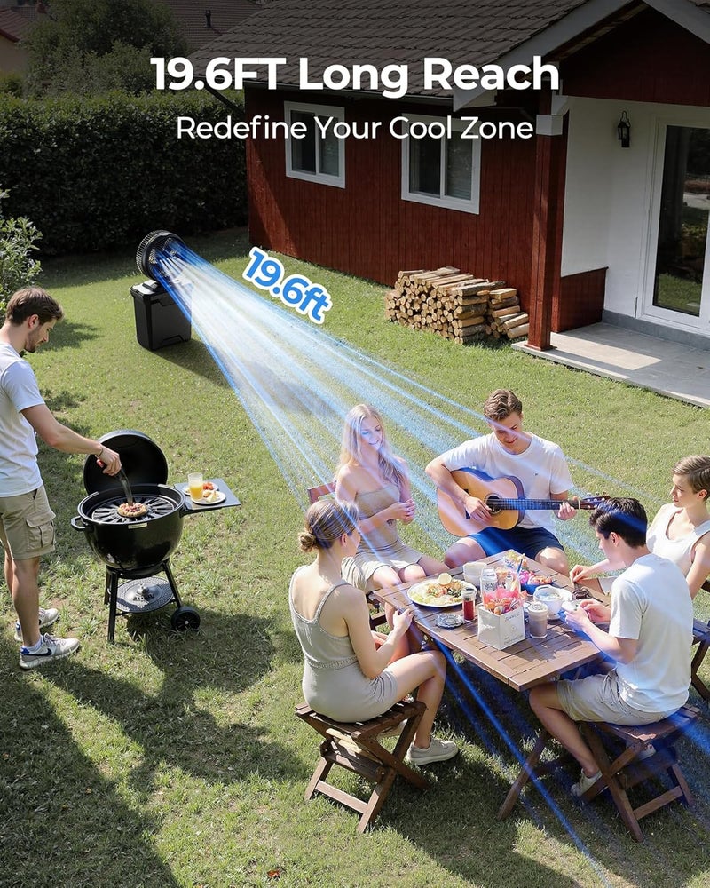 Koonie 10 Inch Camping Misting Fan 11L Tank, 20000mAh Cooling Battery Floor Fan with Remote, 4 Timers, 4 Speeds, 3 Mist Modes, 45°/90° Oscillation, 10° Tilt, Portable for Outdoors Patios, Travel - Image 4